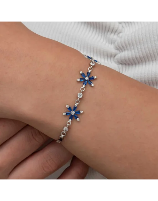 Gümüş Lacivert Lotus Çiçeği Kadın Bileklik