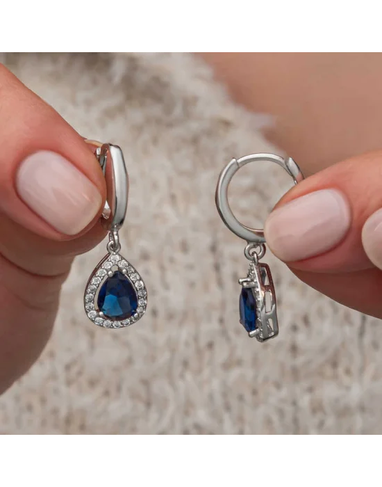 Gümüş Lacivert Zirkon Taşlı Damla Küpe
