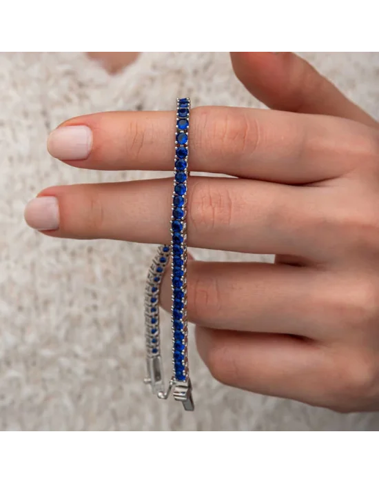 Gümüş Lacivert Zirkon Taşlı Su Yolu Kadın Bilekik