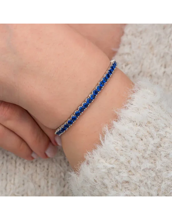 Gümüş Lacivert Zirkon Taşlı Su Yolu Kadın Bilekik