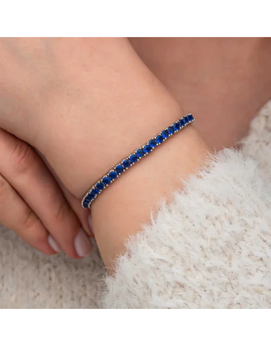 Gümüş Lacivert Zirkon Taşlı Su Yolu Kadın Bilekik