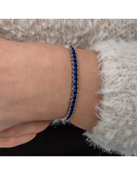 Gümüş Lacivert Zirkon Taşlı Su Yolu Kadın Bilekik