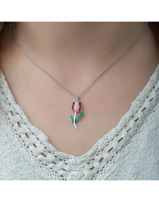 Gümüş Lale Bayan Kolye