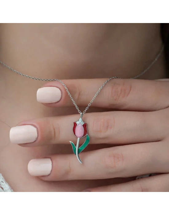 Gümüş Lale Bayan Kolye