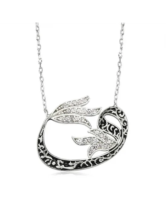 Gümüş Lale Vav Bayan Kolye