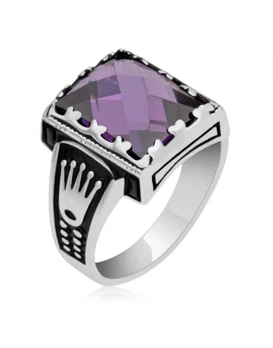 Gümüş Lila Zirkon Taşlı Çocuk Erkek Yüzük