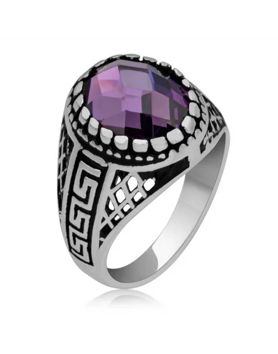 Gümüş Lila Zirkon Taşlı Çocuk Erkek Yüzük