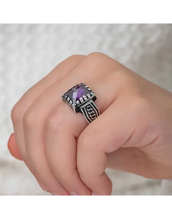 Gümüş Lila Zirkon Taşlı Çocuk Erkek Yüzük