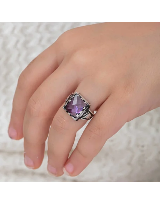 Gümüş Lila Zirkon Taşlı Çocuk Erkek Yüzük