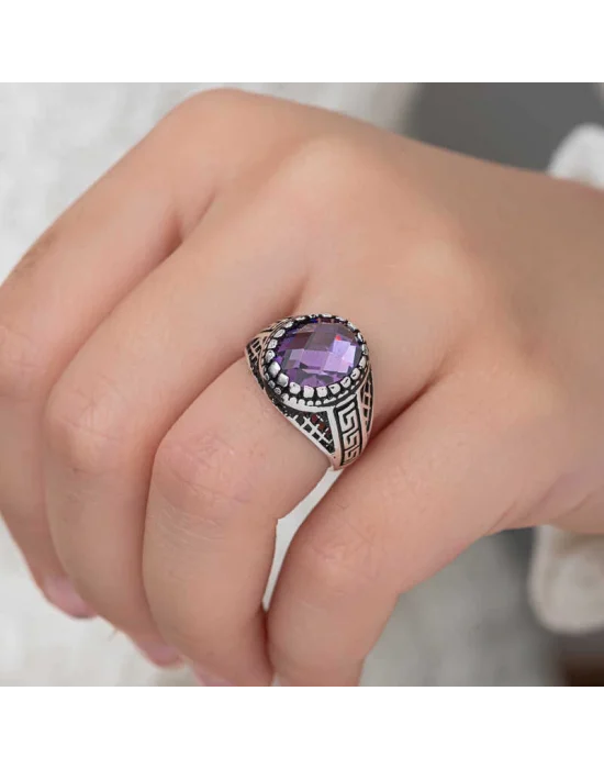 Gümüş Lila Zirkon Taşlı Çocuk Erkek Yüzük