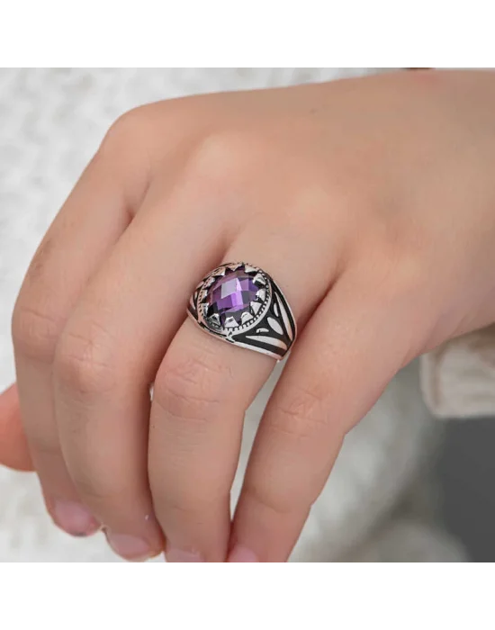 Gümüş Lila Zirkon Taşlı Çocuk Erkek Yüzük