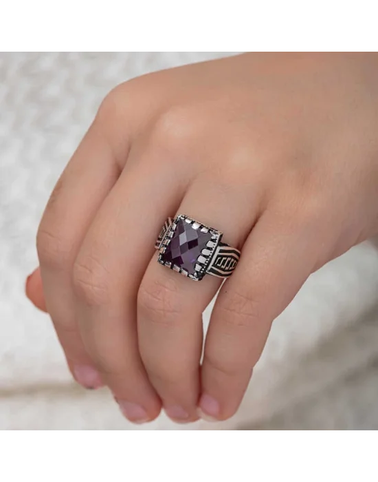 Gümüş Lila Zirkon Taşlı Çocuk Erkek Yüzük