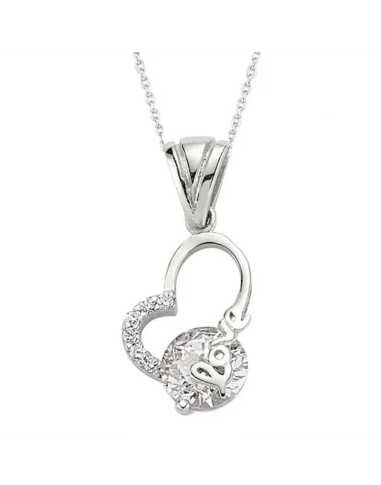 Gümüş Love Yazılı Bayan Kalp Kolye