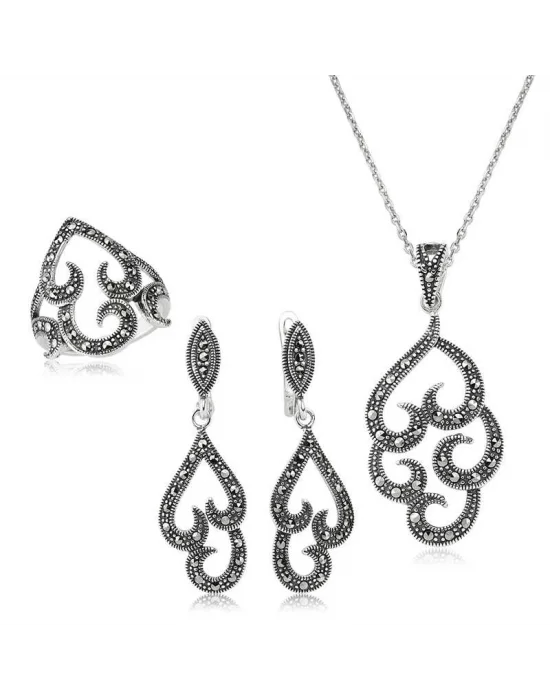Gümüş Markazit Taşlı Bayan Set