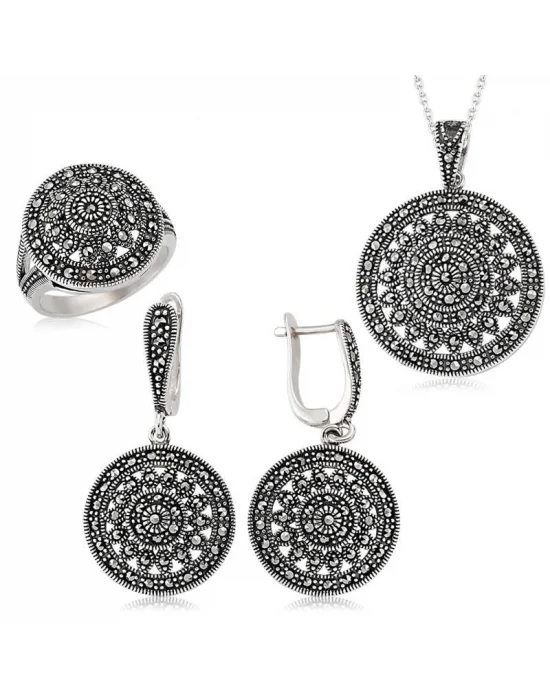 Gümüş Markazit Yuvarlak Bayan Set