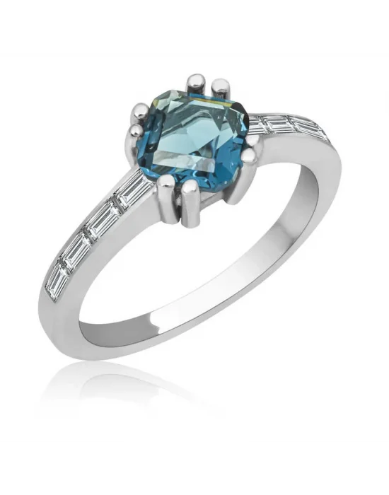 Gümüş Mavi Baget Tek Taş Kadın Yüzük