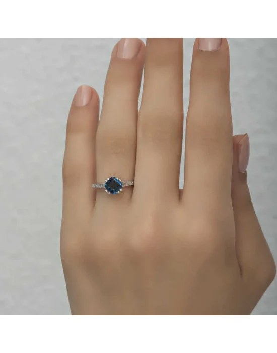 Gümüş Mavi Baget Tek Taş Kadın Yüzük