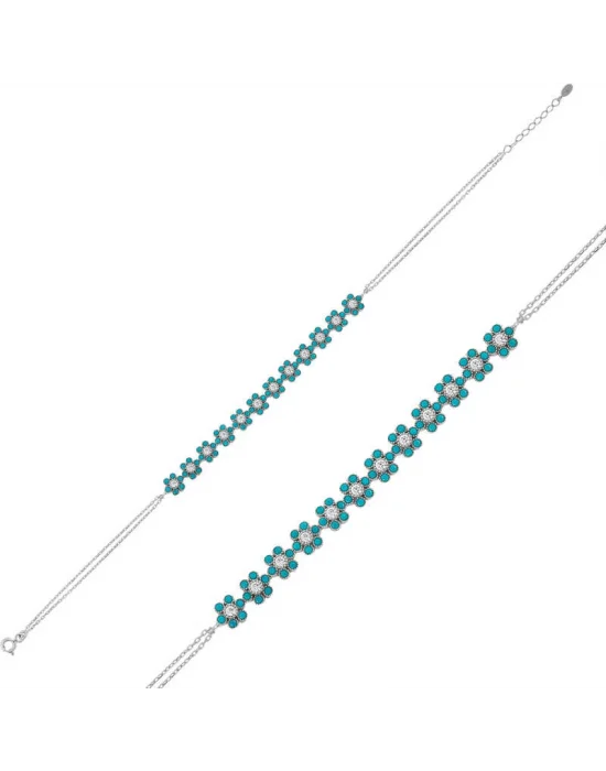 Gümüş Mavi Çiçek Bayan Bileklik