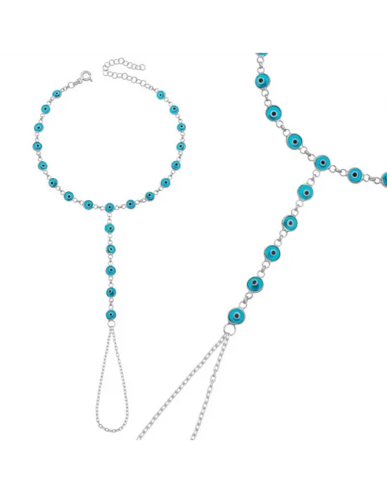 Gümüş Mavi Nazar Boncuklu Şahmeran