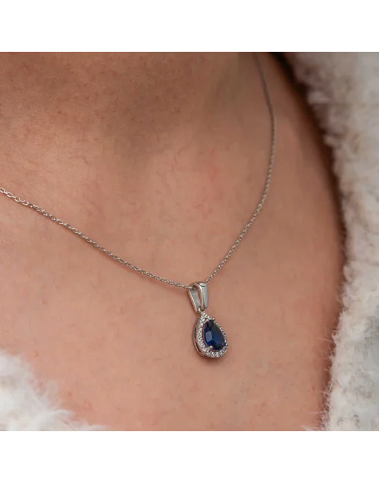 Gümüş Mavi Taşlı Damla Kadın Kolye