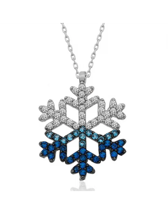 Gümüş Mavi Taşlı Kar Tanesi Kadın Kolye