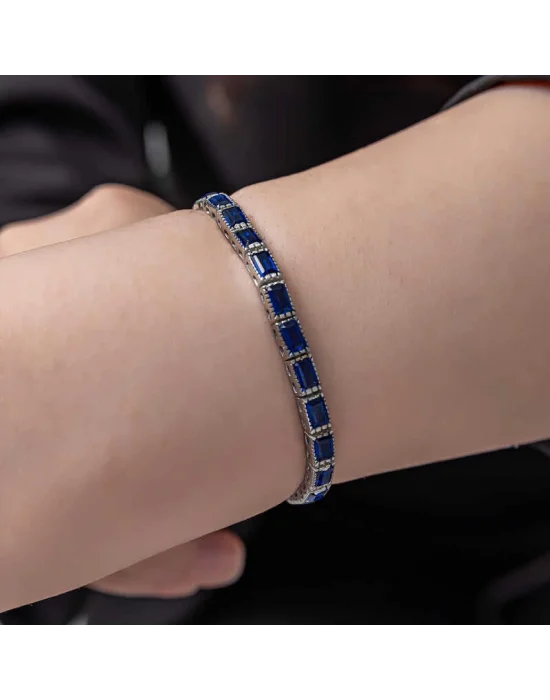 Gümüş Mavi Taşlı Su Yolu Kadın Bileklik