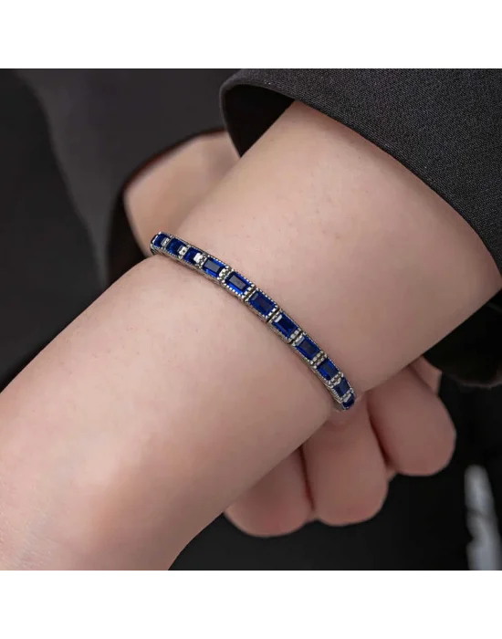 Gümüş Mavi Taşlı Su Yolu Kadın Bileklik