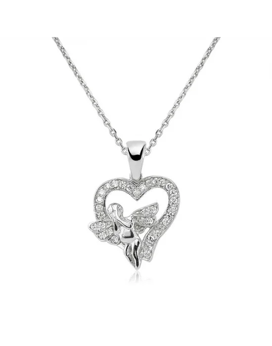 Gümüş Melek Kalp Bayan Kolye