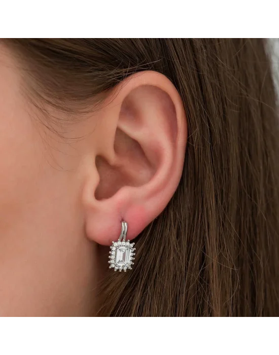 Gümüş Mengeçli Zümrüt Kesim Küpe