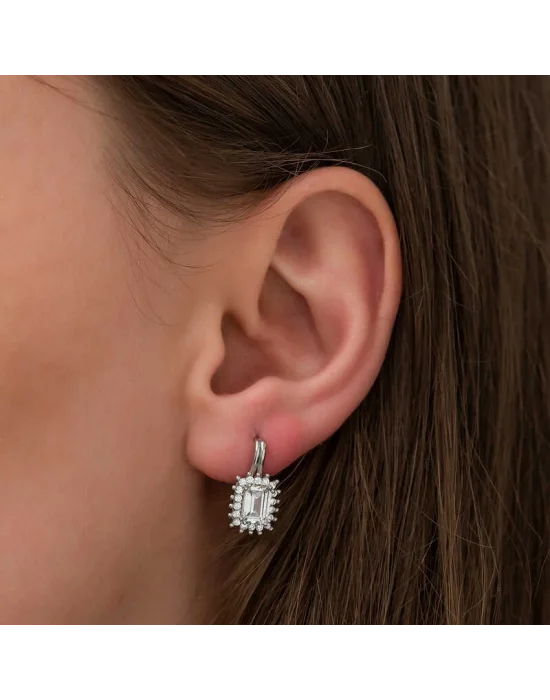 Gümüş Mengeçli Zümrüt Kesim Küpe