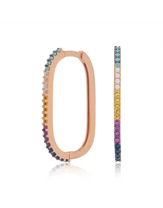 Gümüş Mix Taşlı Halka Küpe