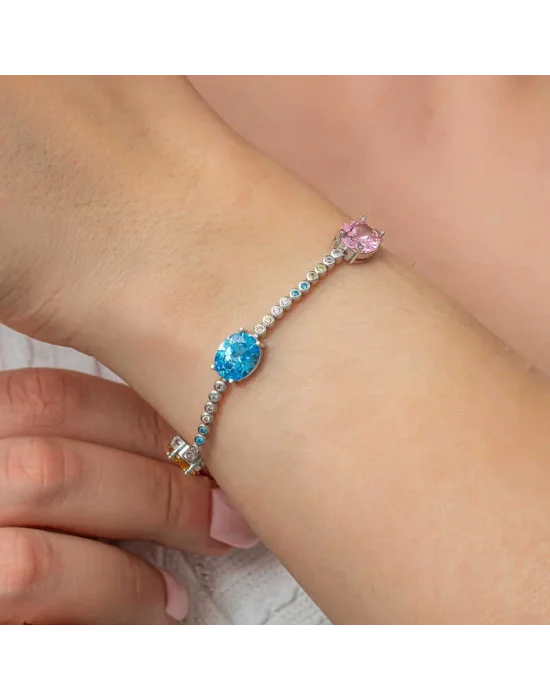 Gümüş Mix Taşlı Oval Su Yolu Kadın Bileklik