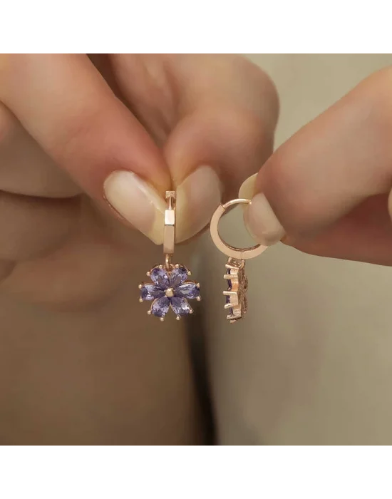 Gümüş Mor Çiçek Bayan Küpe