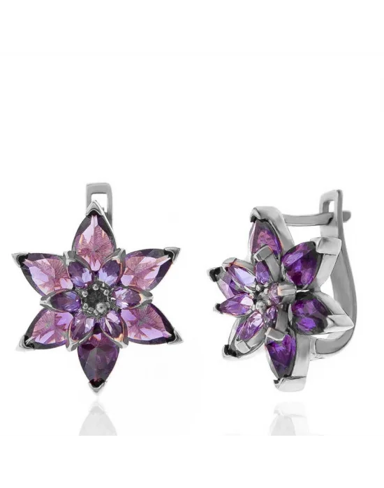 Gümüş Mor Lotus Çiçeği Kadın Küpe