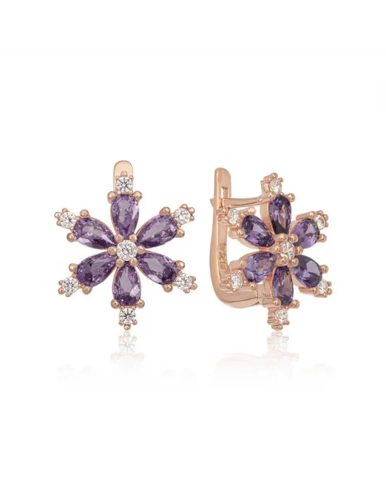 Gümüş Mor Lotus Çiçeği Kadın Küpe