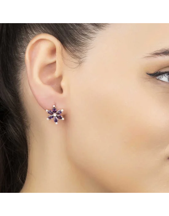 Gümüş Mor Lotus Çiçeği Kadın Küpe