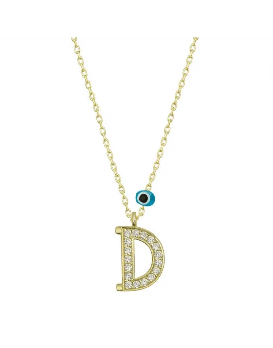 Gümüş Nazar Gold D Harfi Kadın Kolye
