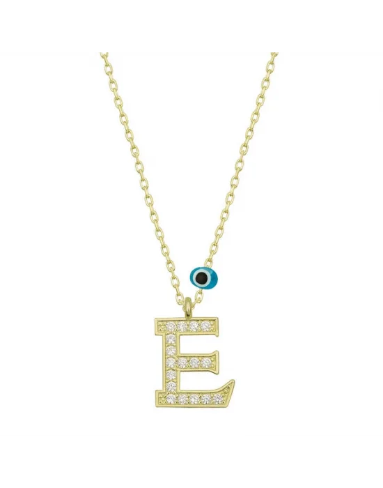 Gümüş Nazar Gold E Harfi Kadın Kolye