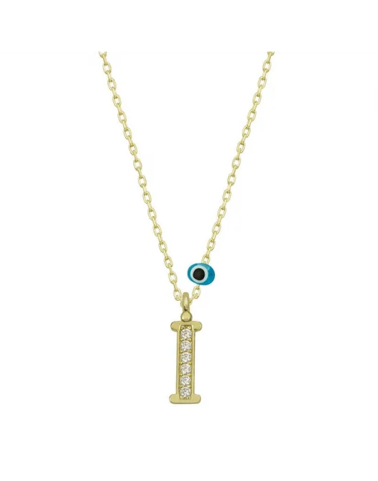 Gümüş Nazar Gold  İ Harfi Kadın Kolye