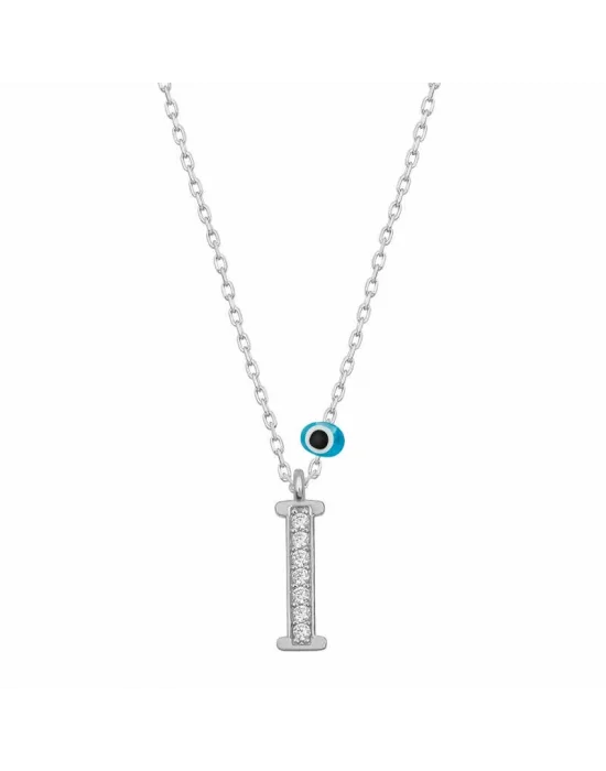 Gümüş Nazar Rodyum I Harfi Kadın Kolye