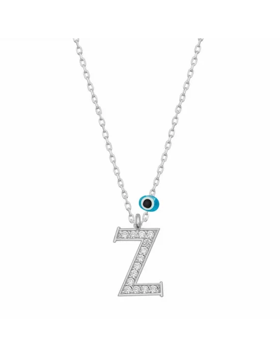 Gümüş Nazar Rodyum Z Harfi Kadın Kolye