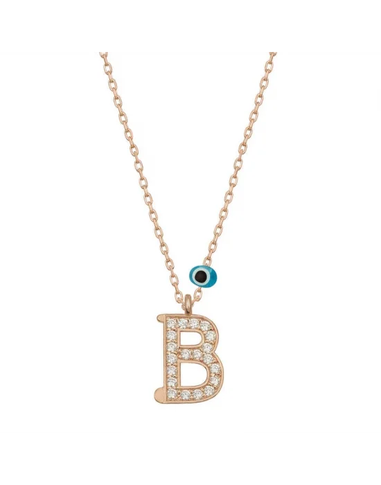 Gümüş Nazar Rose B Harfi Kadın Kolye