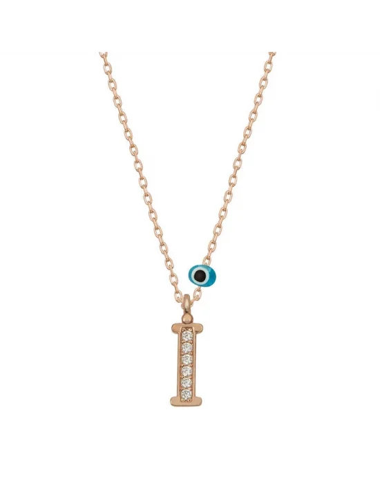 Gümüş Nazar Rose İ Harfi Kadın Kolye