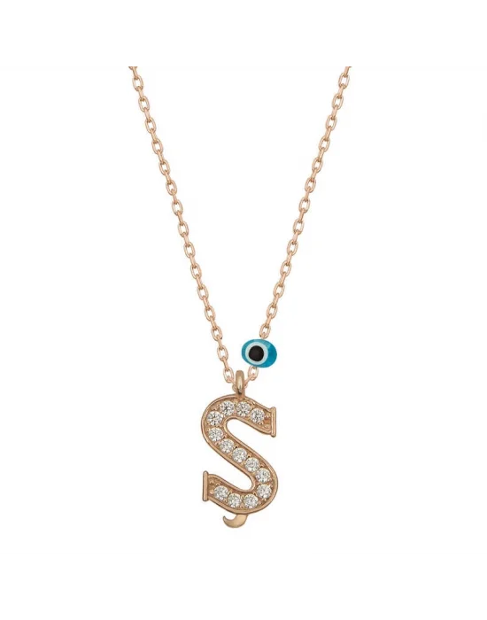 Gümüş Nazar Rose Ş Harfi Kadın Kolye