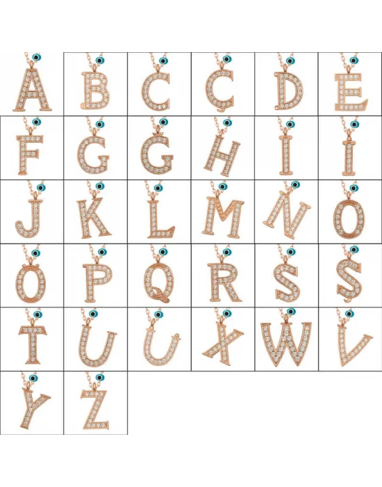 Gümüş Nazar Rose V Harfi Kadın Kolye