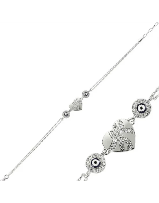 Gümüş Nazarlı Kalp Bayan Bileklik