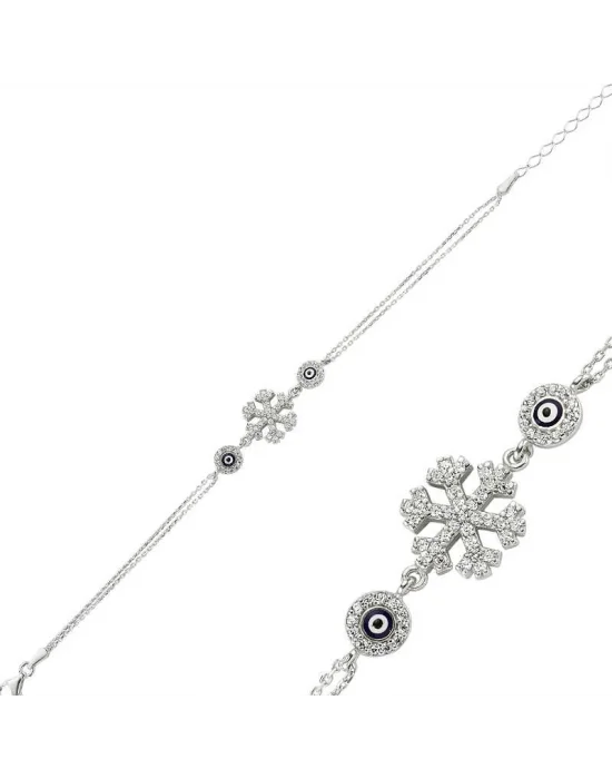 Gümüş Nazarlı Kar Tanesi Bayan Bileklik