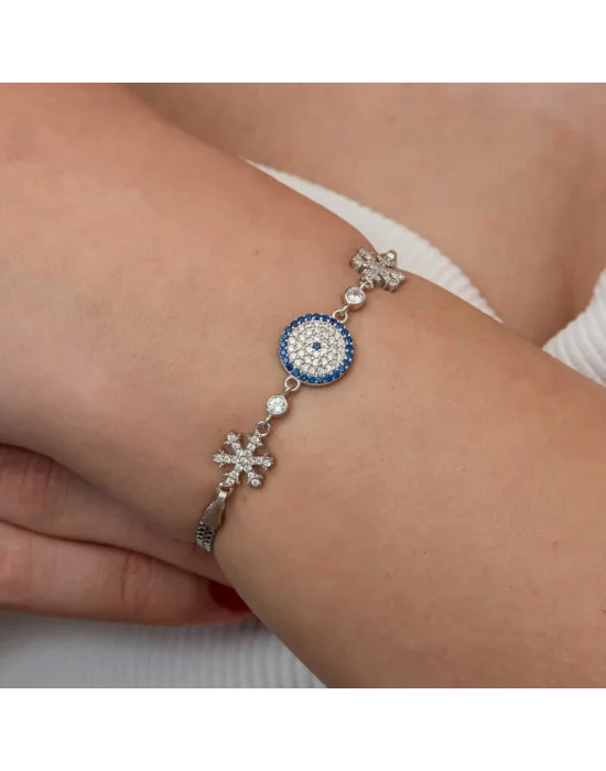 Gümüş Nazarlı Kar Tanesi Kadın Bileklik