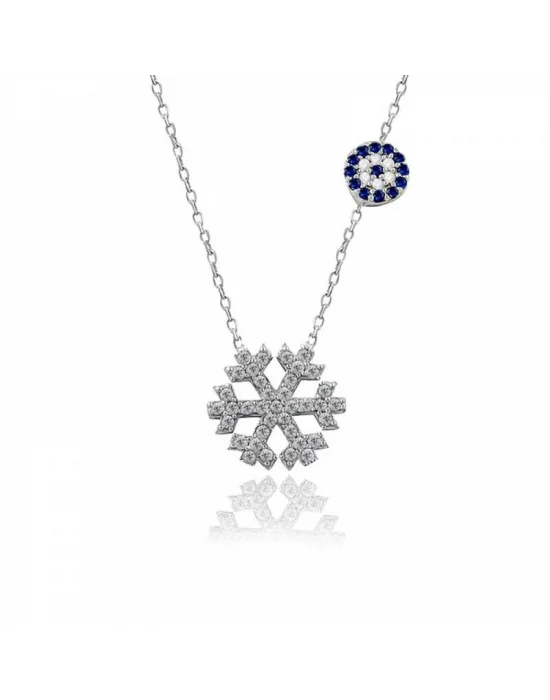 Gümüş Nazarlı Kar Tanesi Kadın Kolye