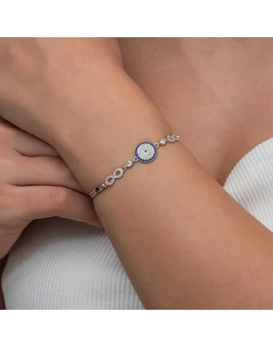 Gümüş Nazarlı Sonsuzluk Kadın Bileklik